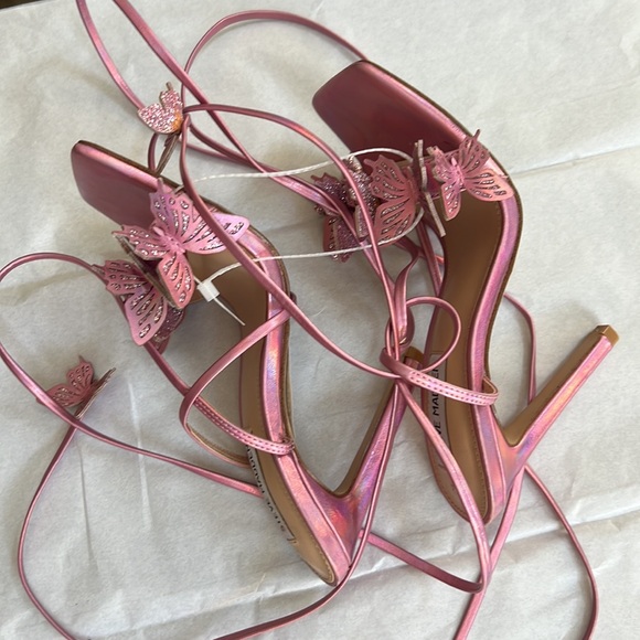 Steve madden Utopia Metallic Butterfly Embellished Ankle Wrap Dress Sandals - Picture 8 of 13